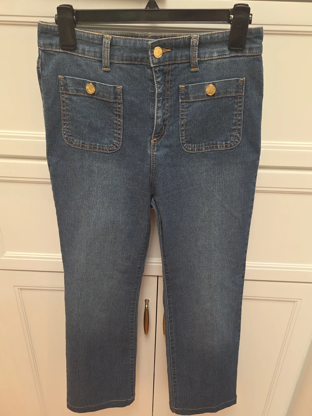 Michael Kors Women's Front Pocket Cropped Straight-Leg Jeans w/ Gold Buttons (4)